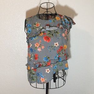 Zara | Plaid Floral Asymmetrical Top